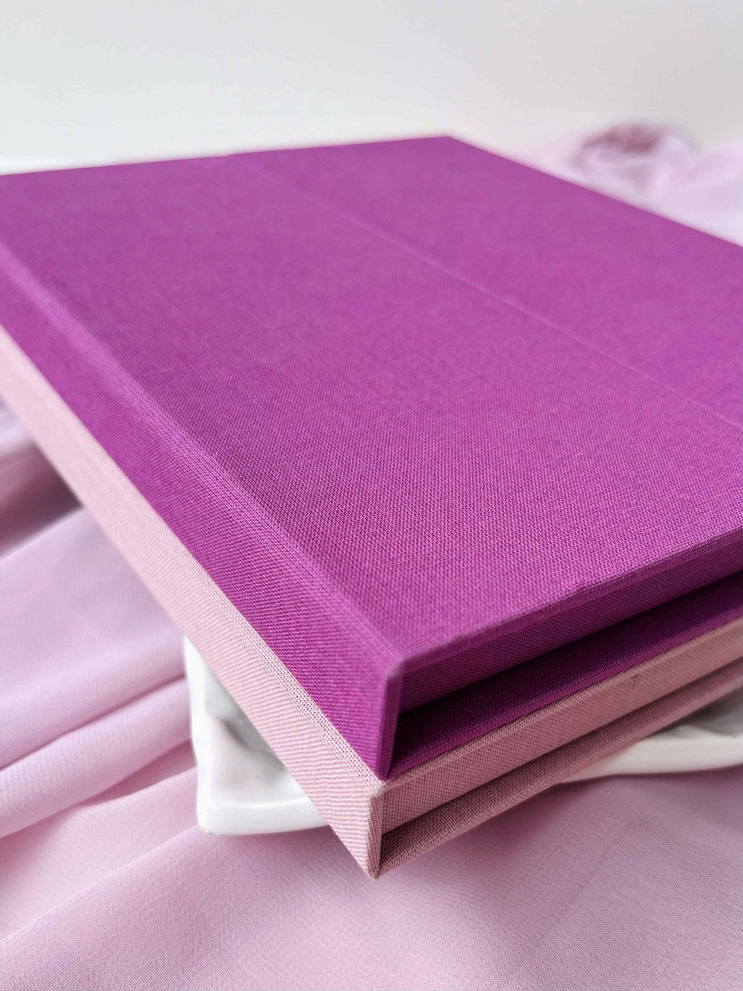 Personalized Wedding Keepsake Linen Box, Custom Memory Box for Photo Album, Magenta Gatefold Box, Purple Magnetic Box