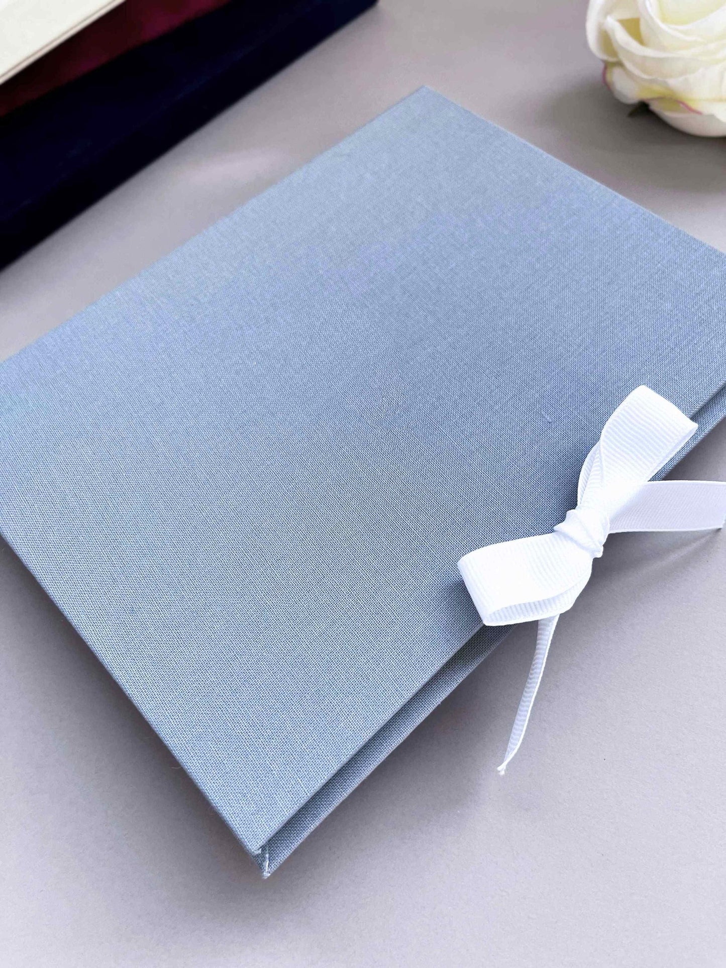 Linen Wedding Invitation Folio - Dusty Blue, Custom Foil Stamped with Custom Monogram, for Acrylic Invitation 5 x 7